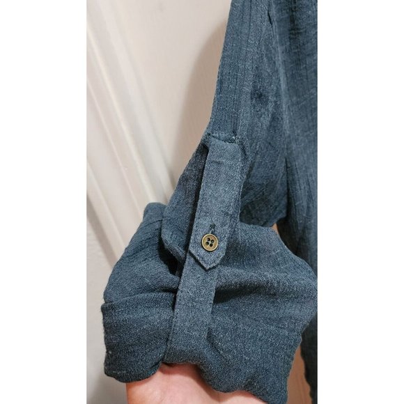 Umgee Women's Long Crepe Tunic Top Roll Tab 3/4 Sleeve Airy Solid Blue Sz Small - Picture 5 of 10